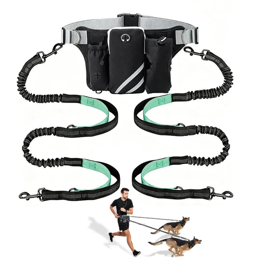 Adjustable Waist Belt Bag Training Pouch with Retractable Hands Free Dog Reflective Stitching Leash for Running Walking Hiking