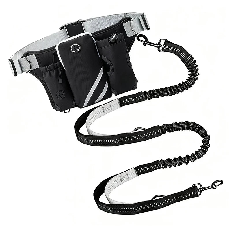 Adjustable Waist Belt Bag Training Pouch with Retractable Hands Free Dog Reflective Stitching Leash for Running Walking Hiking