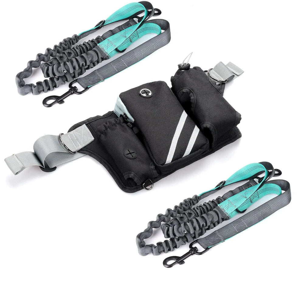 Adjustable Waist Belt Bag Training Pouch with Retractable Hands Free Dog Reflective Stitching Leash for Running Walking Hiking