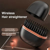 Wireless hair straightener with text highlighting features on a dark background