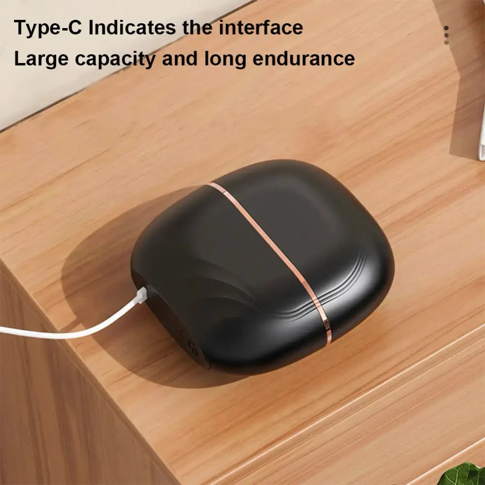 Black electronic device with Type-C interface on a wooden surface