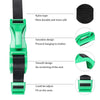 Green seat belt cover with features highlighted on a white background