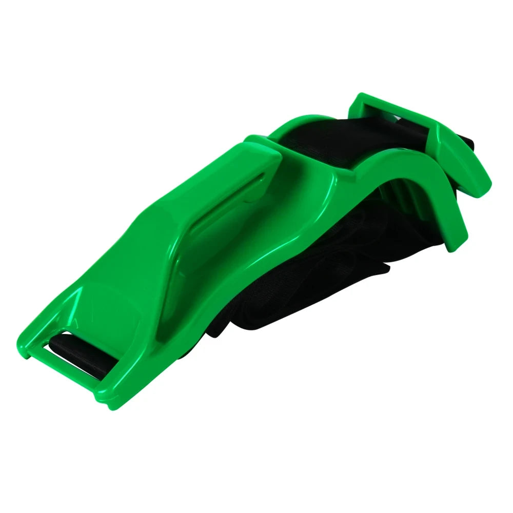 Green and black plastic tool on a white background