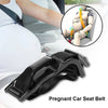 Pregnant car seat belt with a close-up inset showing how it is worn.