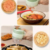 Collage of a kitchen tool being used to add sliced carrots and other ingredients into dishes.
