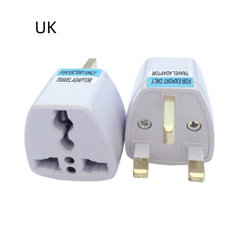 Travel adapter for UK plug on a white background