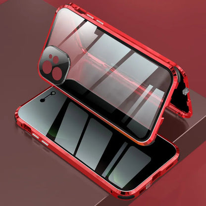 360°Full Protection Metal Magnetic Prevent Peeping Phone Case For iPhone, iPhone Plus, iPhone Pro Max Double Sided Glass Cover