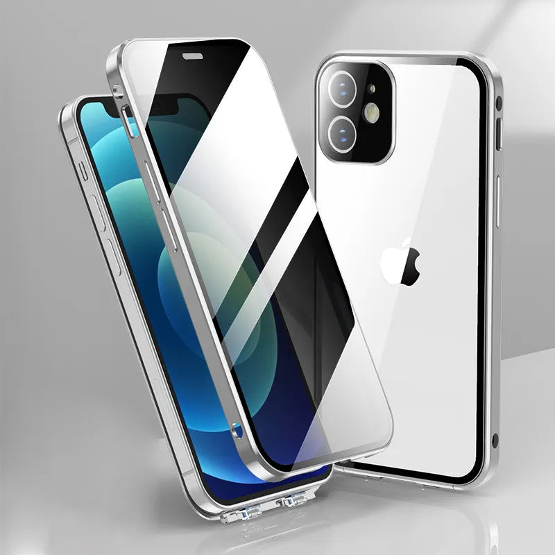 360°Full Protection Metal Magnetic Prevent Peeping Phone Case For iPhone, iPhone Plus, iPhone Pro Max Double Sided Glass Cover